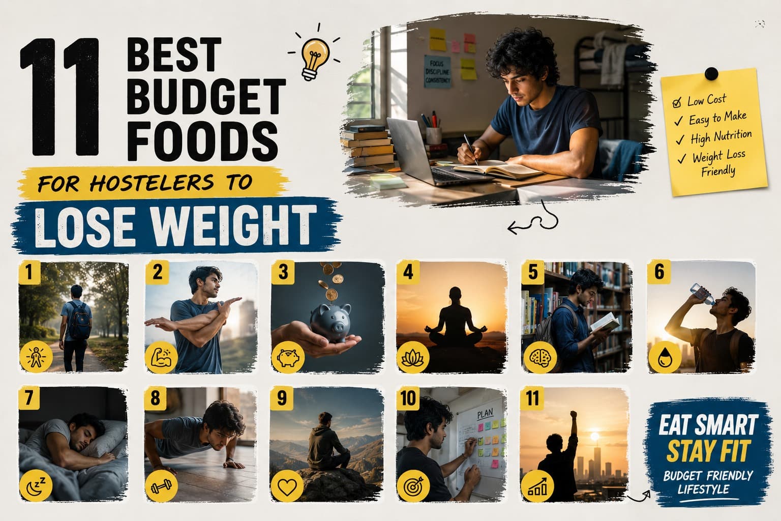 Budget weight loss foods on hostel desk